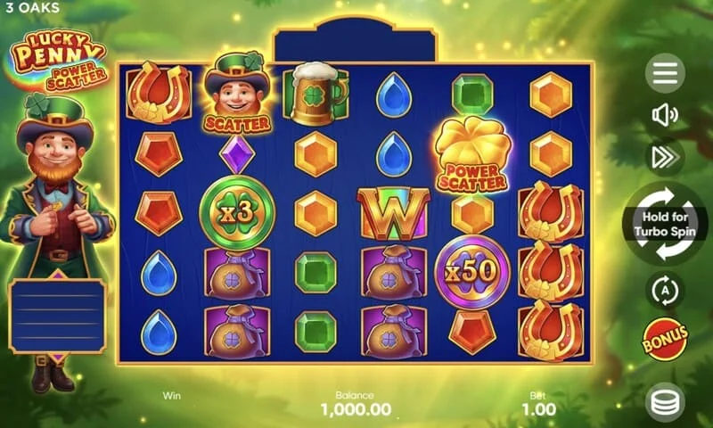 Lucky Penny Power Scatter - Power Scatter tákn með gylltri mynt og lýsingu
